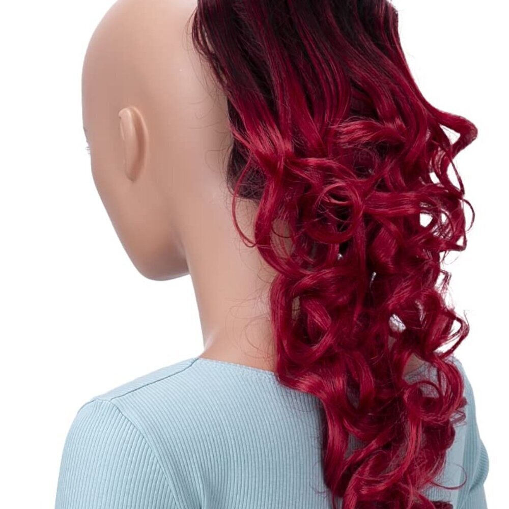 16" Hairpiece Ponytail Clip On Extension Voluminous Wavy Ombré Red Mix H145